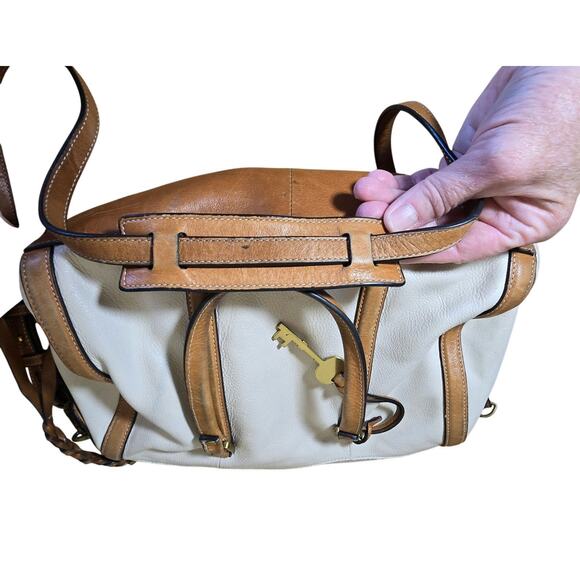 Fossil Kendal Satchel Saddle Bag Taupe Pebbled Leather Leather Handles Strap - Picture 11 of 11